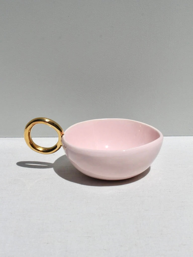 'With Pleasure' Gold-Handled Pink Ceramic Tea Cup