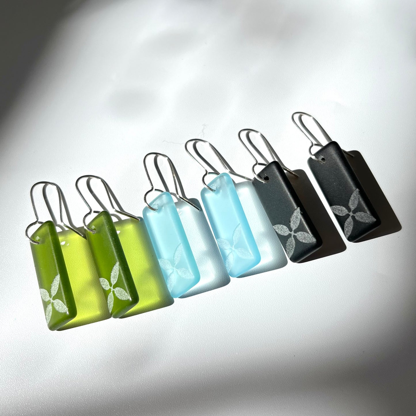 Drop Tapa Earrings - Etched Green Glass