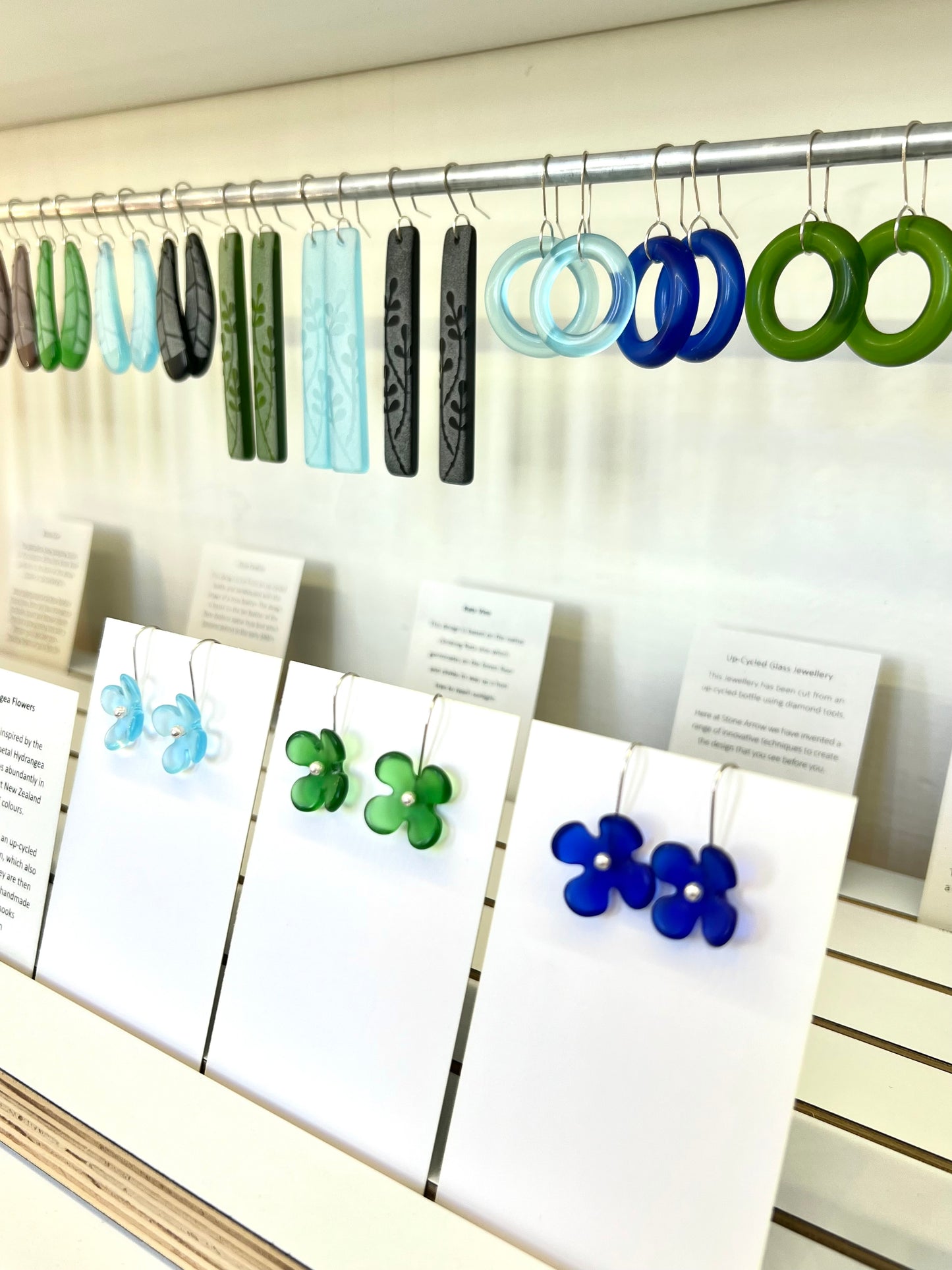 Glass Hoop Earrings - Light Blue