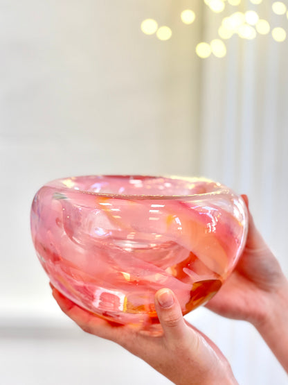Large Handblown Glass "Fulvio" Bowl - Pink Marble