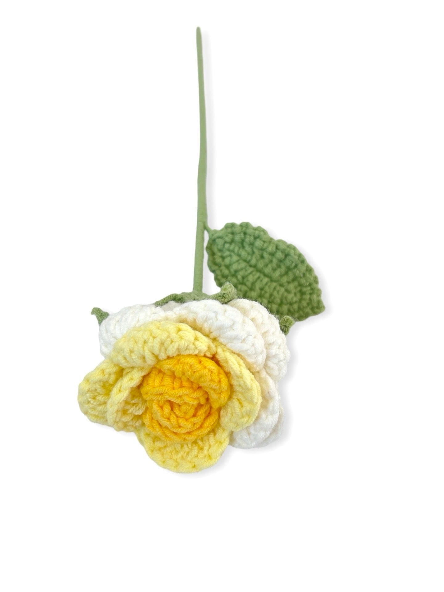 Crocheted Open Rose - White & Yellow