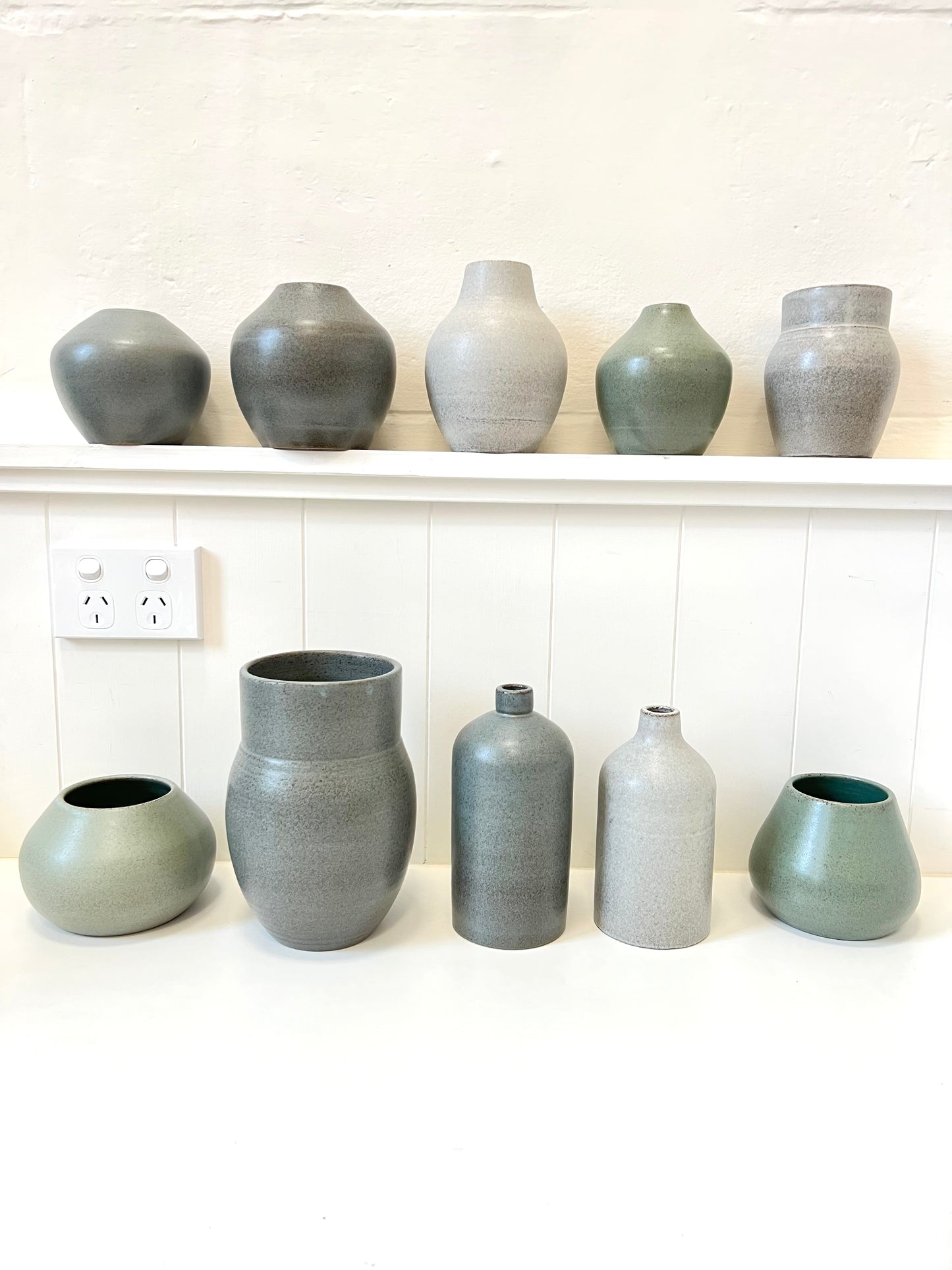 Handmade Ceramic Vase - Green, 10cm x 13cm (#37)