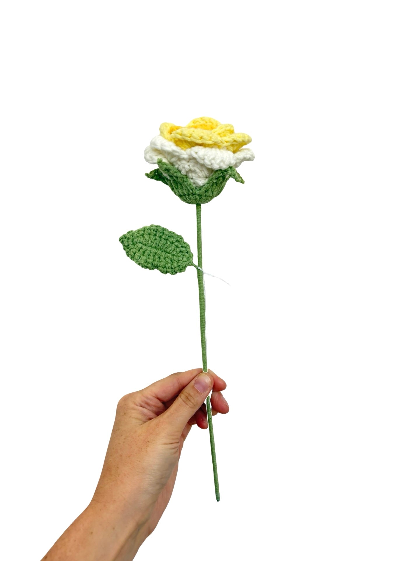 Crocheted Open Rose - White & Yellow