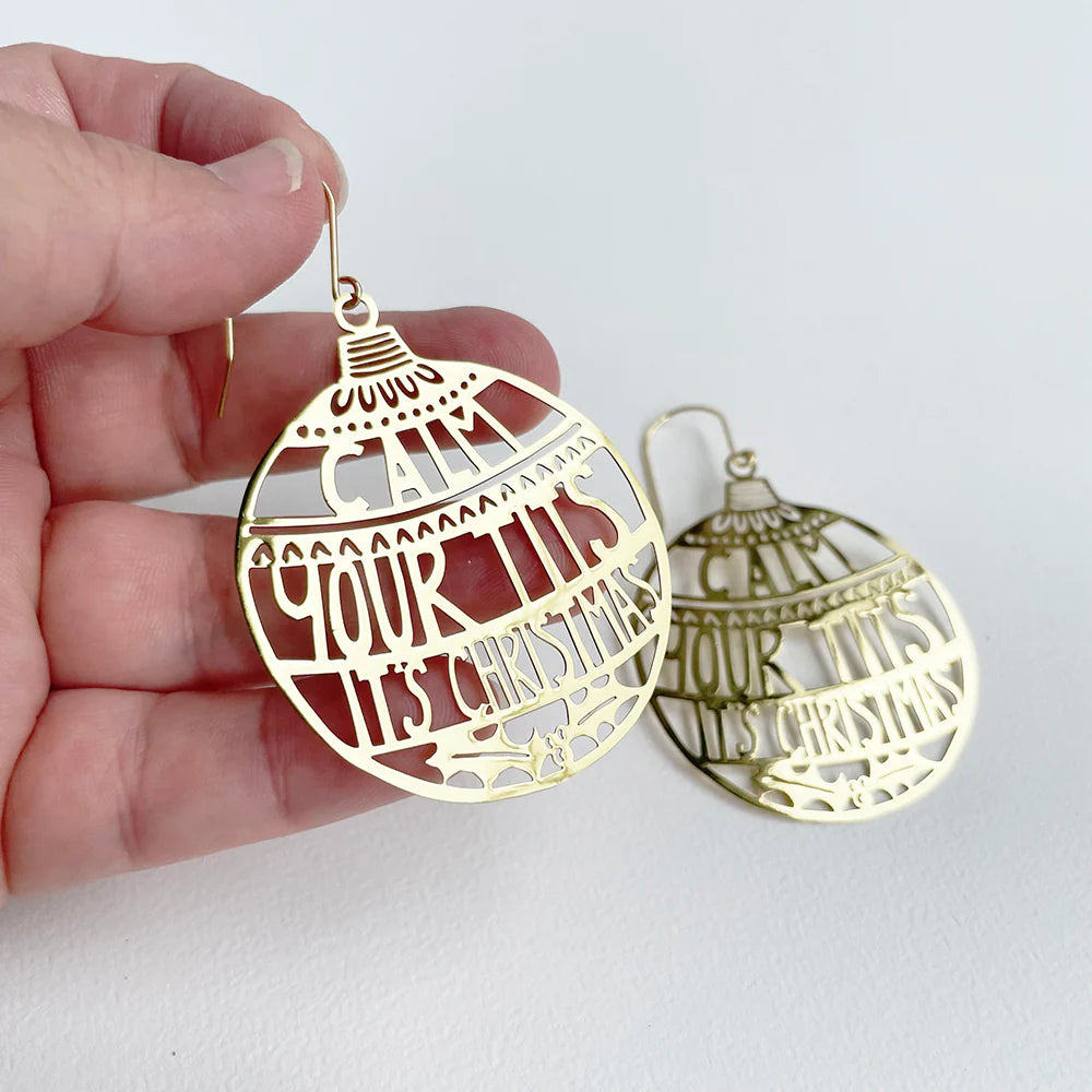 "Calm Your Tits It's Christmas" Earrings in Gold