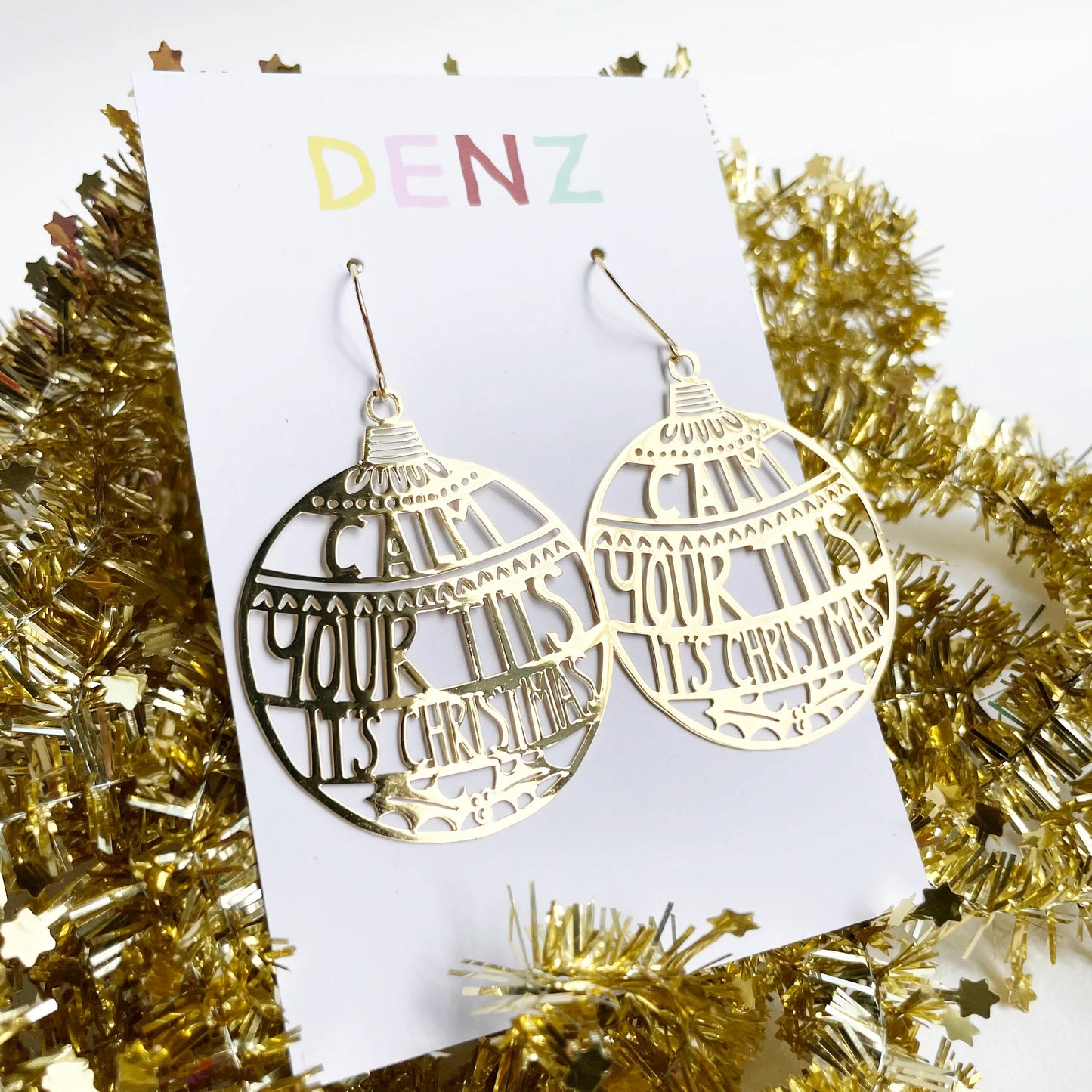 "Calm Your Tits It's Christmas" Earrings in Gold