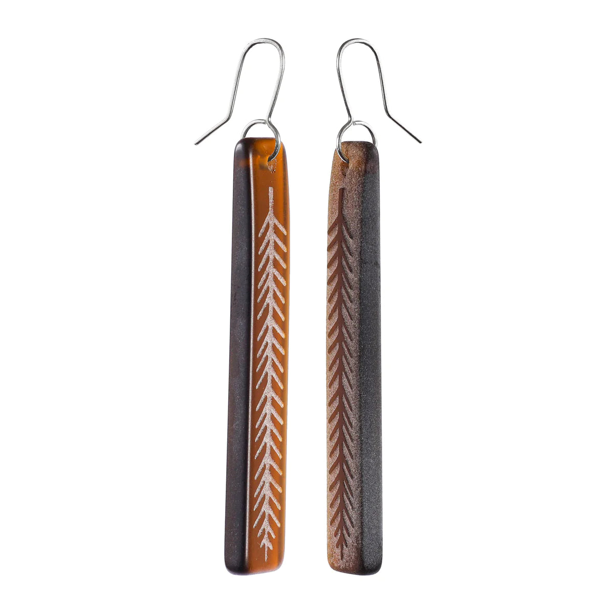 Rimu Leaf Drop Earrings - Brown Glass