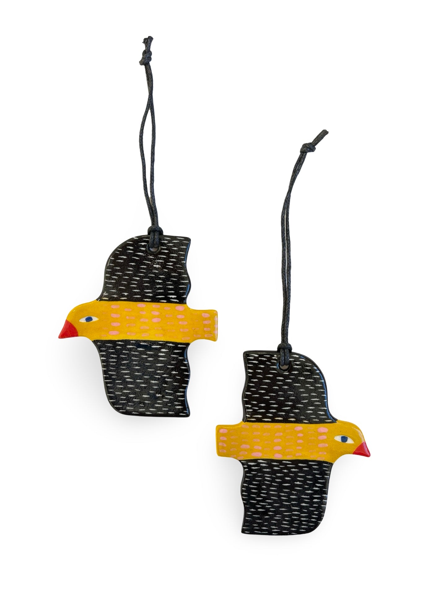 Yellow & Black Dash Ceramic Bird Decoration by Studio Soph
