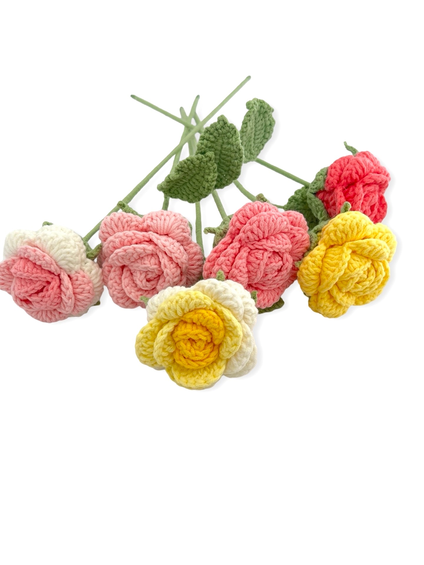 Crocheted Open Rose - White & Yellow