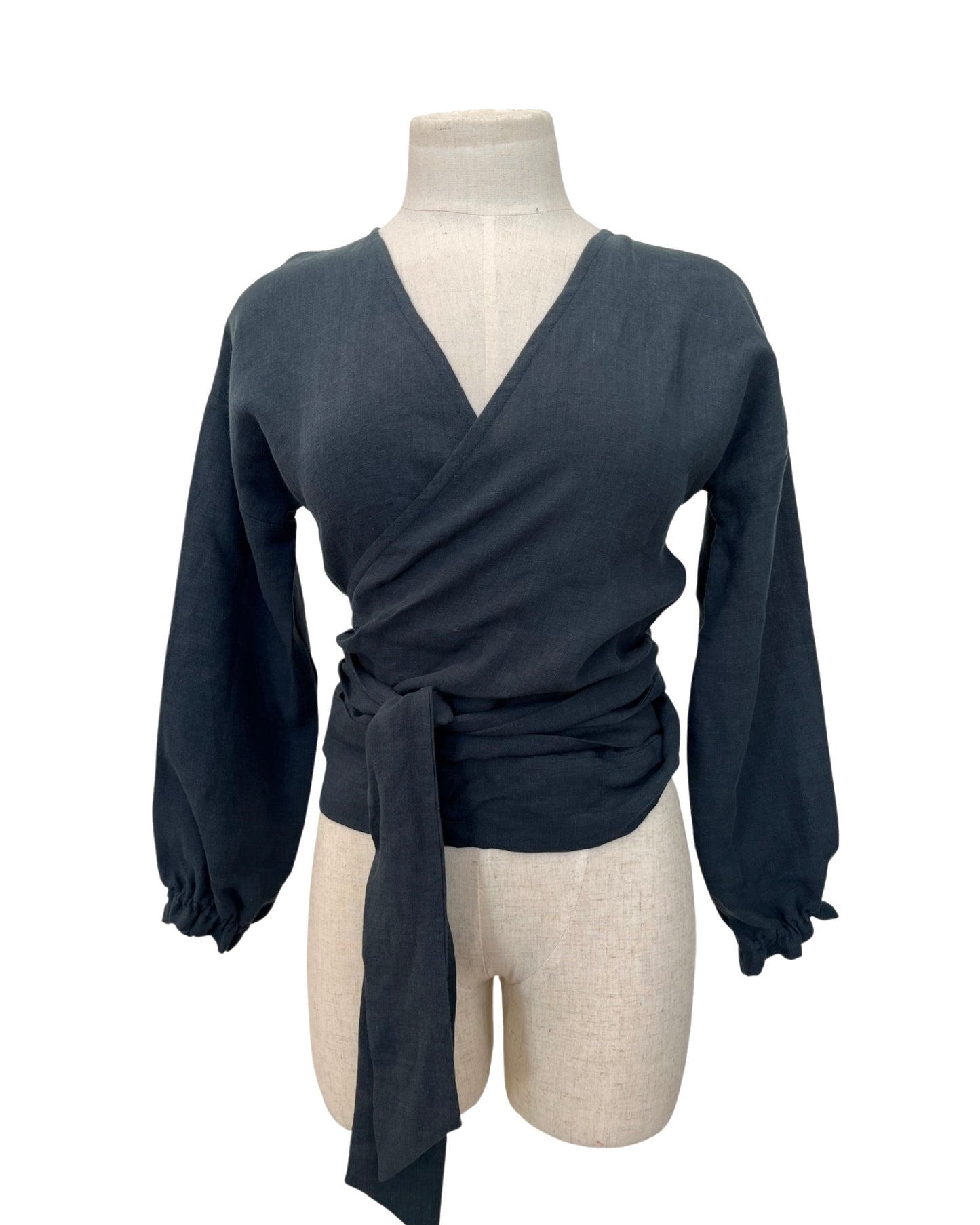 "Renee" Wrap Top - Petrol Linen