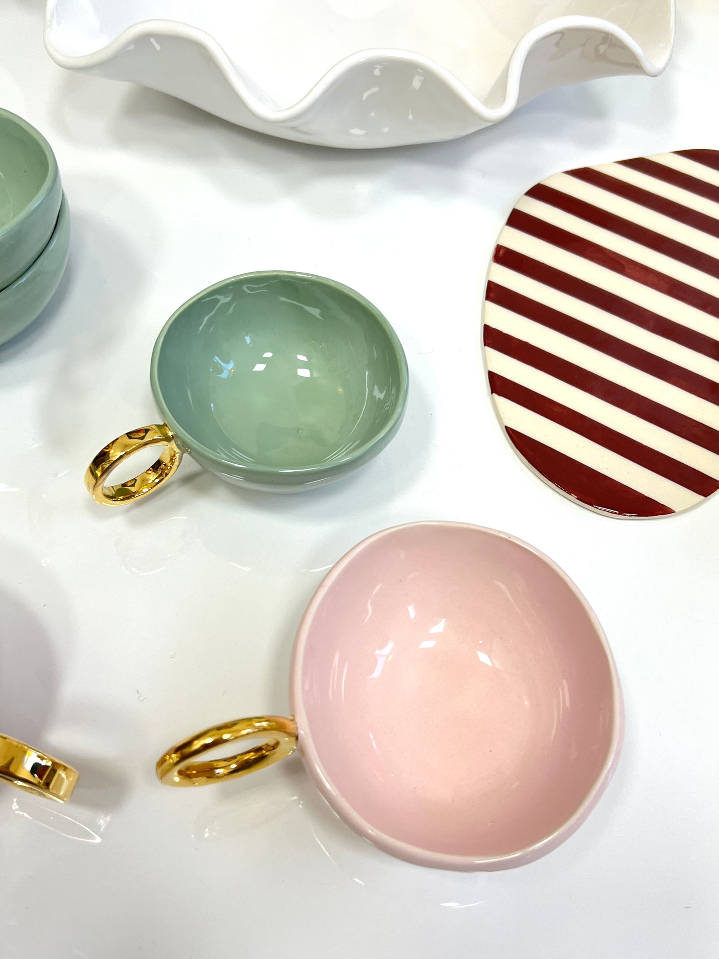 Sage Green 'With Pleasure' Gold-Handled Ceramic Tea Cup