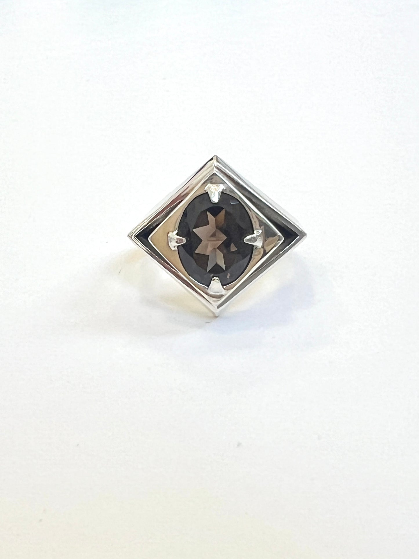 Diamond Void Cocktail Ring with Smoky Quartz, Size P 1/2