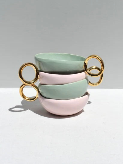 'With Pleasure' Gold-Handled Pink Ceramic Tea Cup