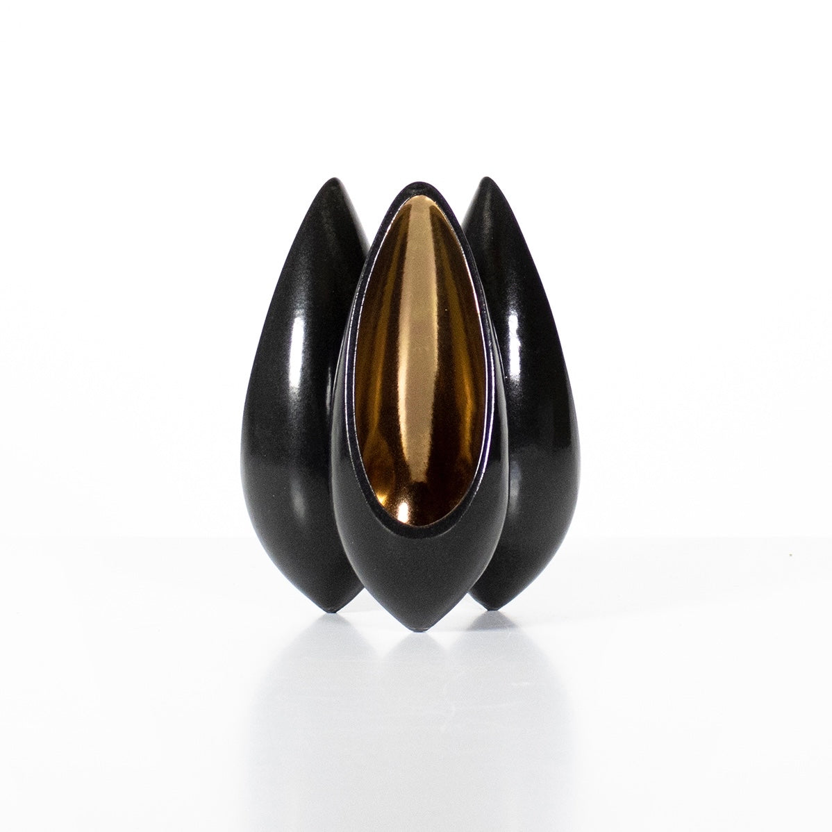 Seed Pod Tealight Holder - Matte Black with Copper Lustre