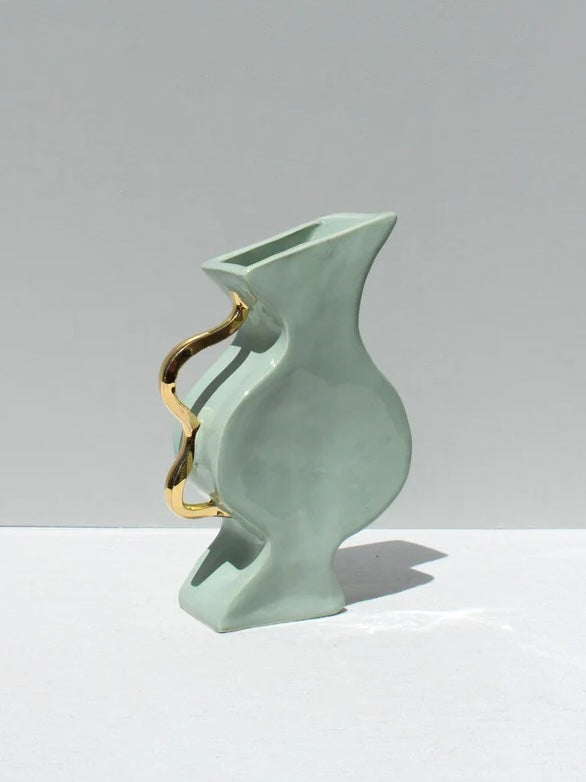 "Little Deet" Ceramic Vase in Green and Gold