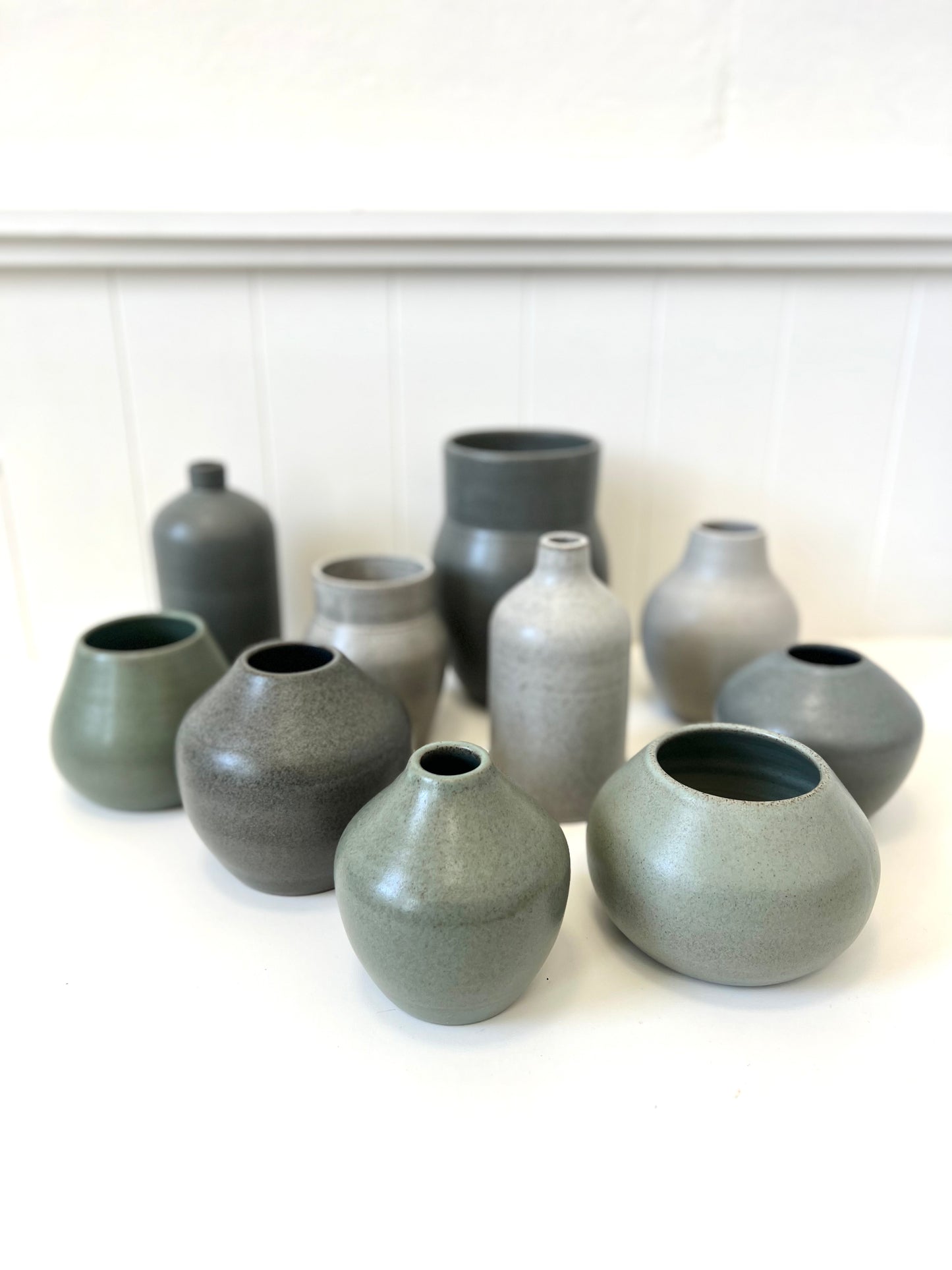 Handmade Ceramic Vase - Green, 10cm x 13cm (#37)