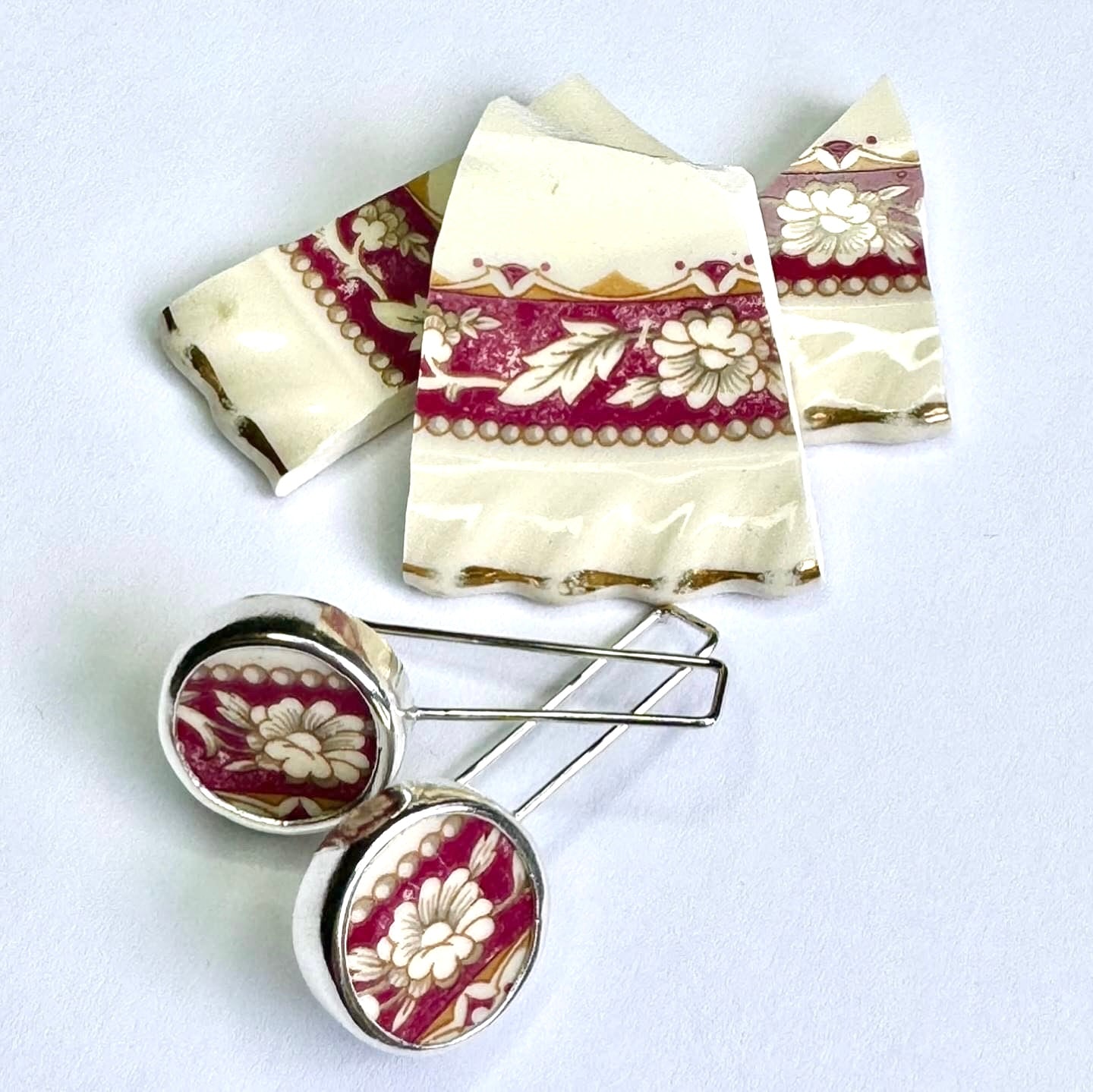 Repurposed Johnson Bros "Old English" Ceramic & Silver Earrings (#24108)