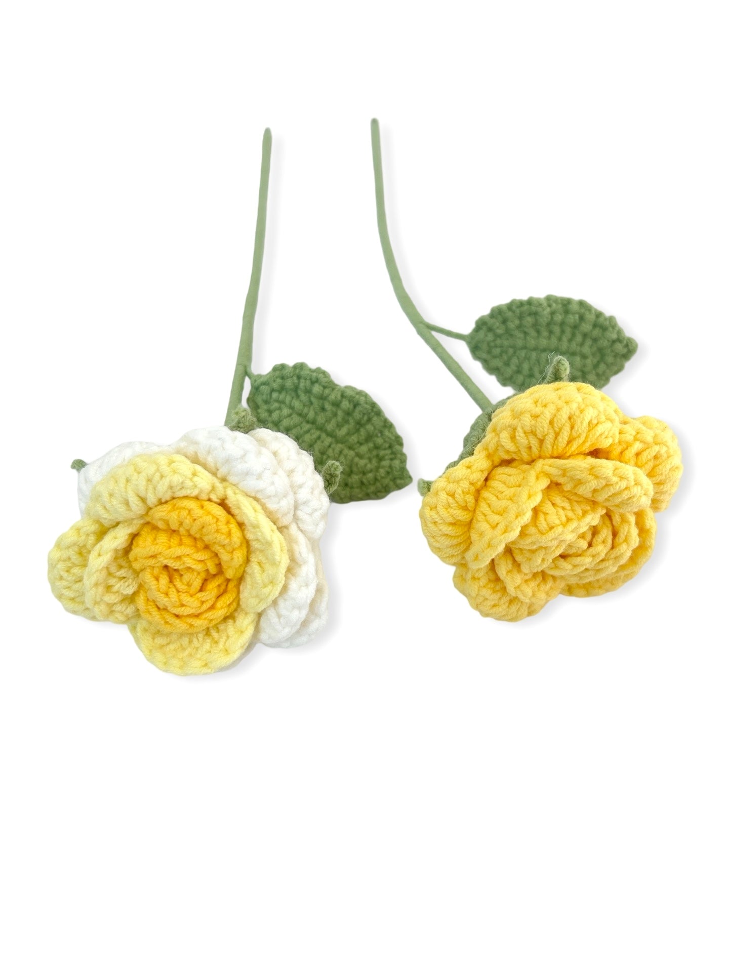 Crocheted Open Rose - White & Yellow