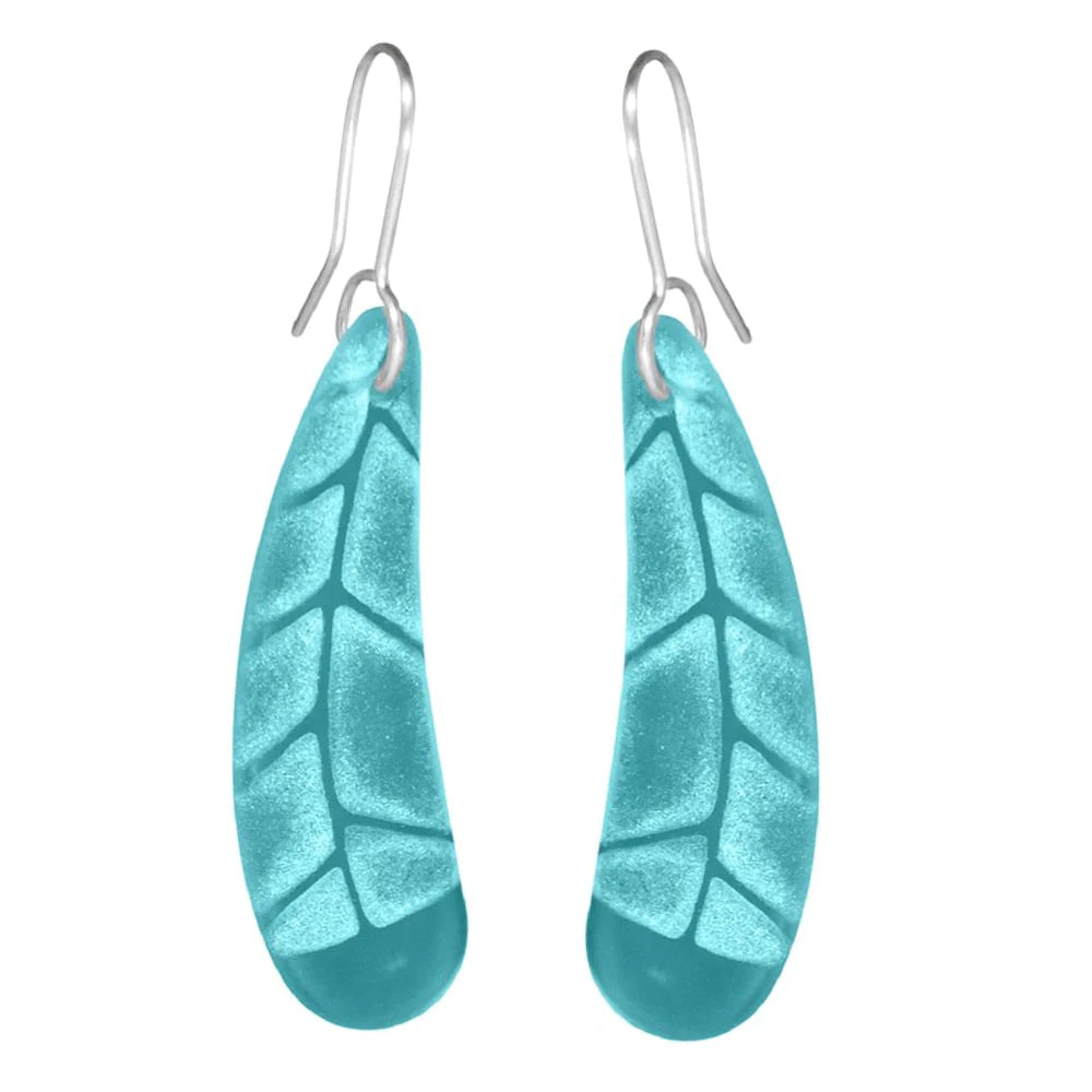 Huia Feather Earrings - Light Blue Glass
