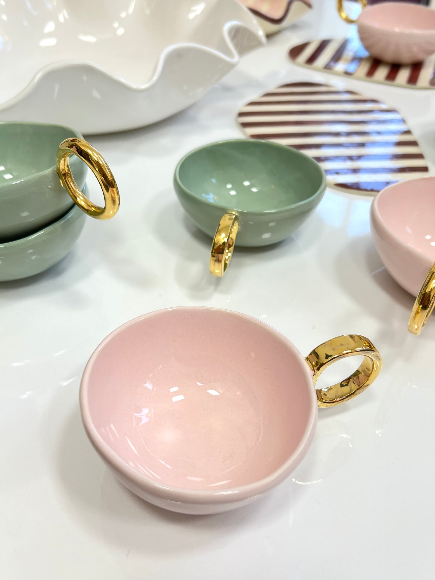 'With Pleasure' Gold-Handled Pink Ceramic Tea Cup