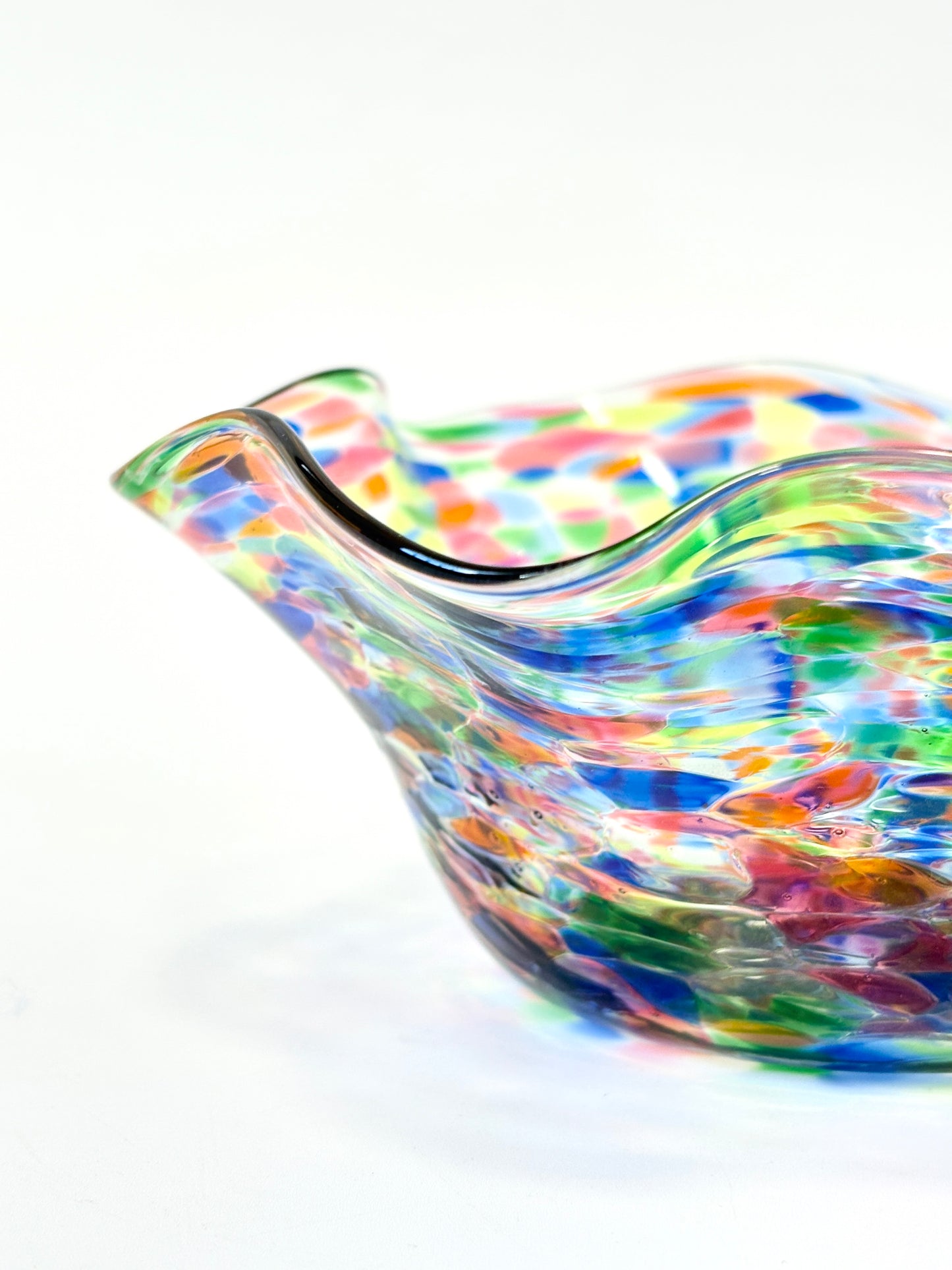 Wavy Handblown Glass Lolly Bowl - Peacock
