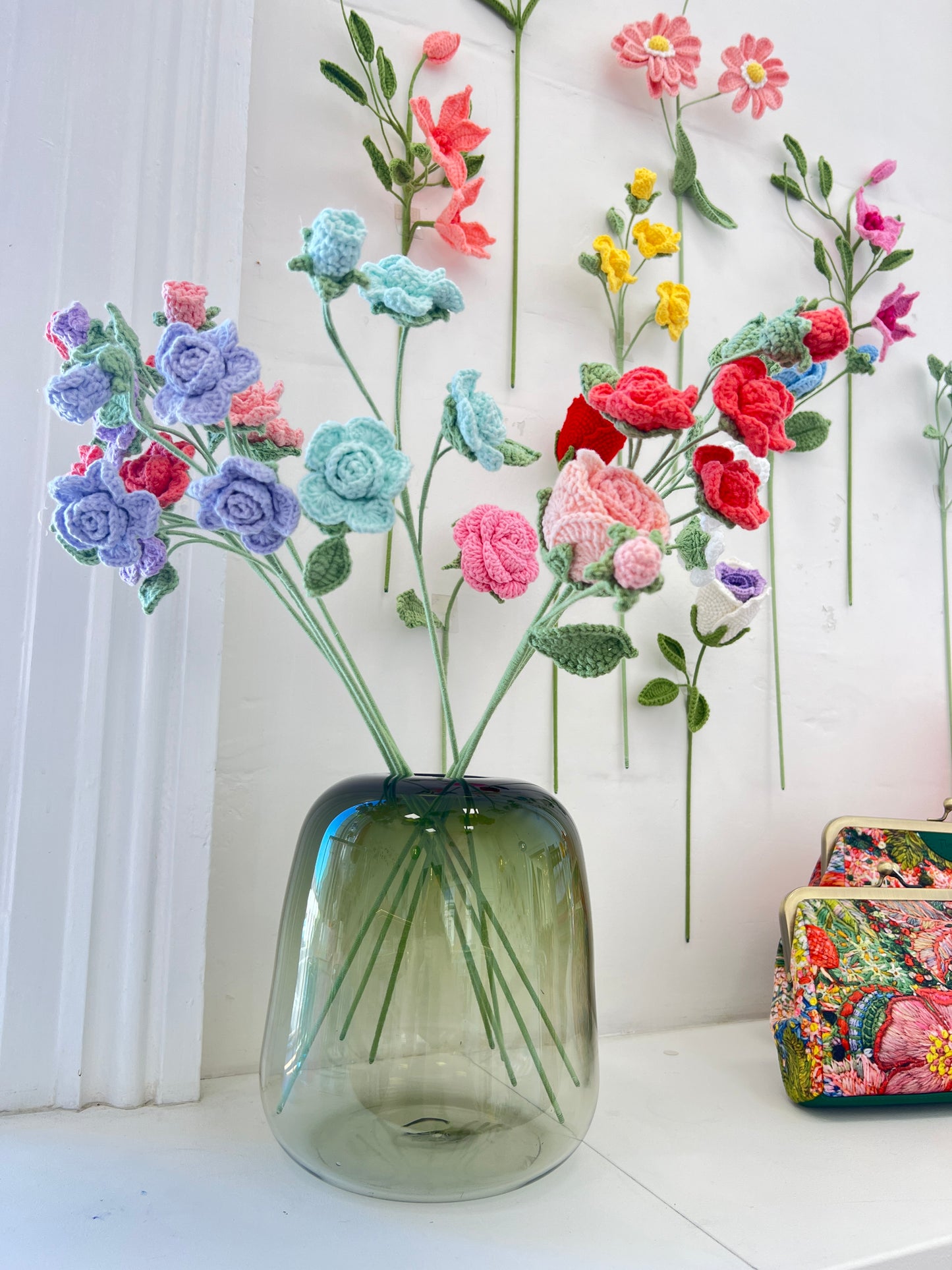 Crocheted Babi Roses - Tiffany Blue