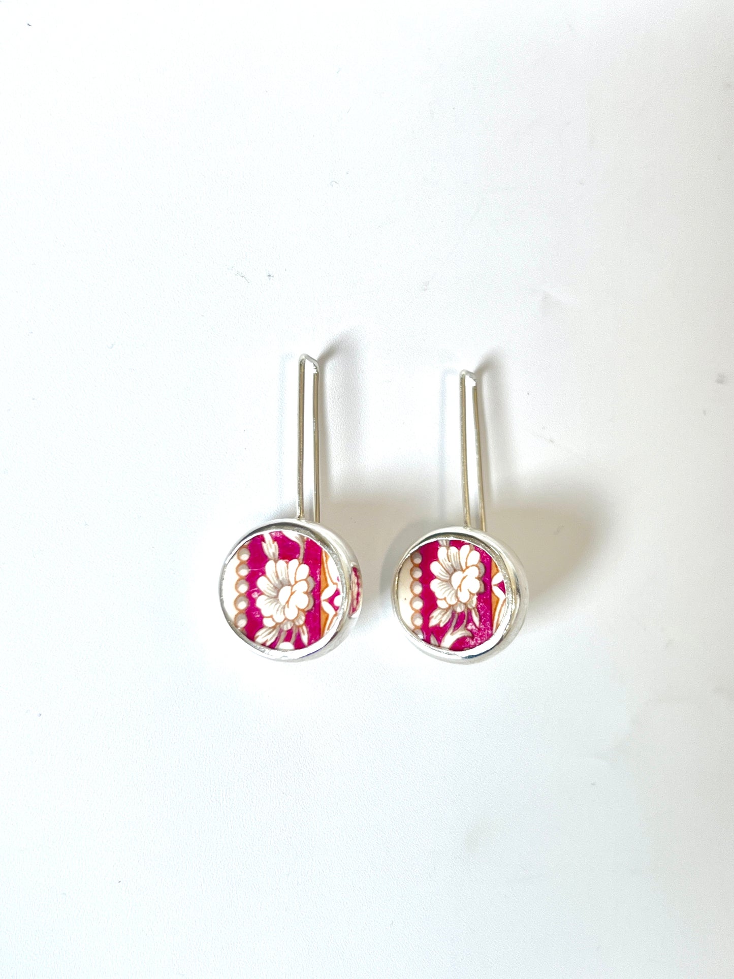 Repurposed Johnson Bros "Old English" Ceramic & Silver Earrings (#24108)