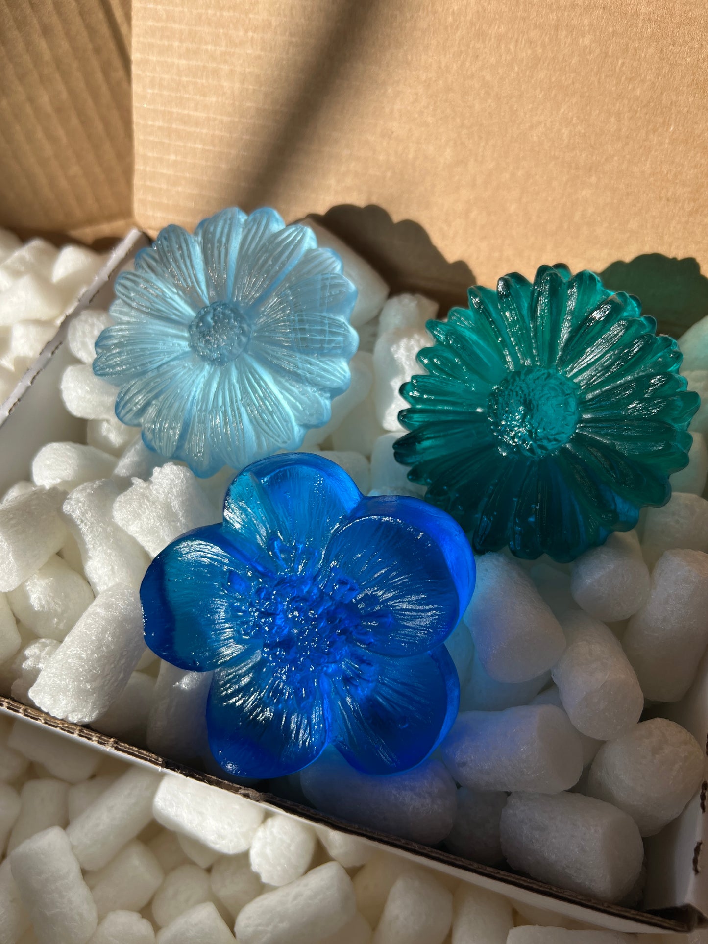 "Garden Path" Cast Glass Flowers Set - "Cool Winter" with Jade