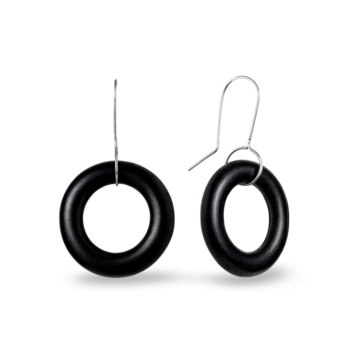 Glass Hoop Earrings - Black Glass