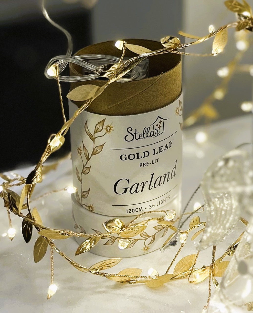 LED Gold Fabric Leaf Garland