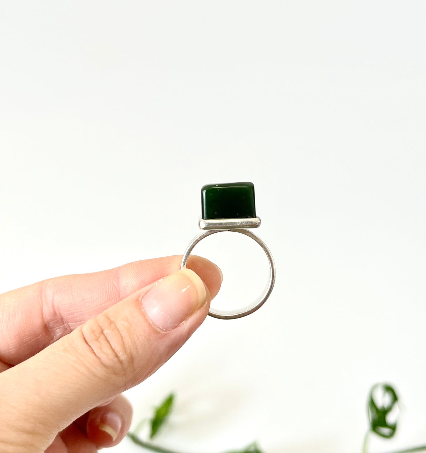 Jade & Sterling Silver Large Cube Ring - Darker Stone, larger fit (RI-CU1)
