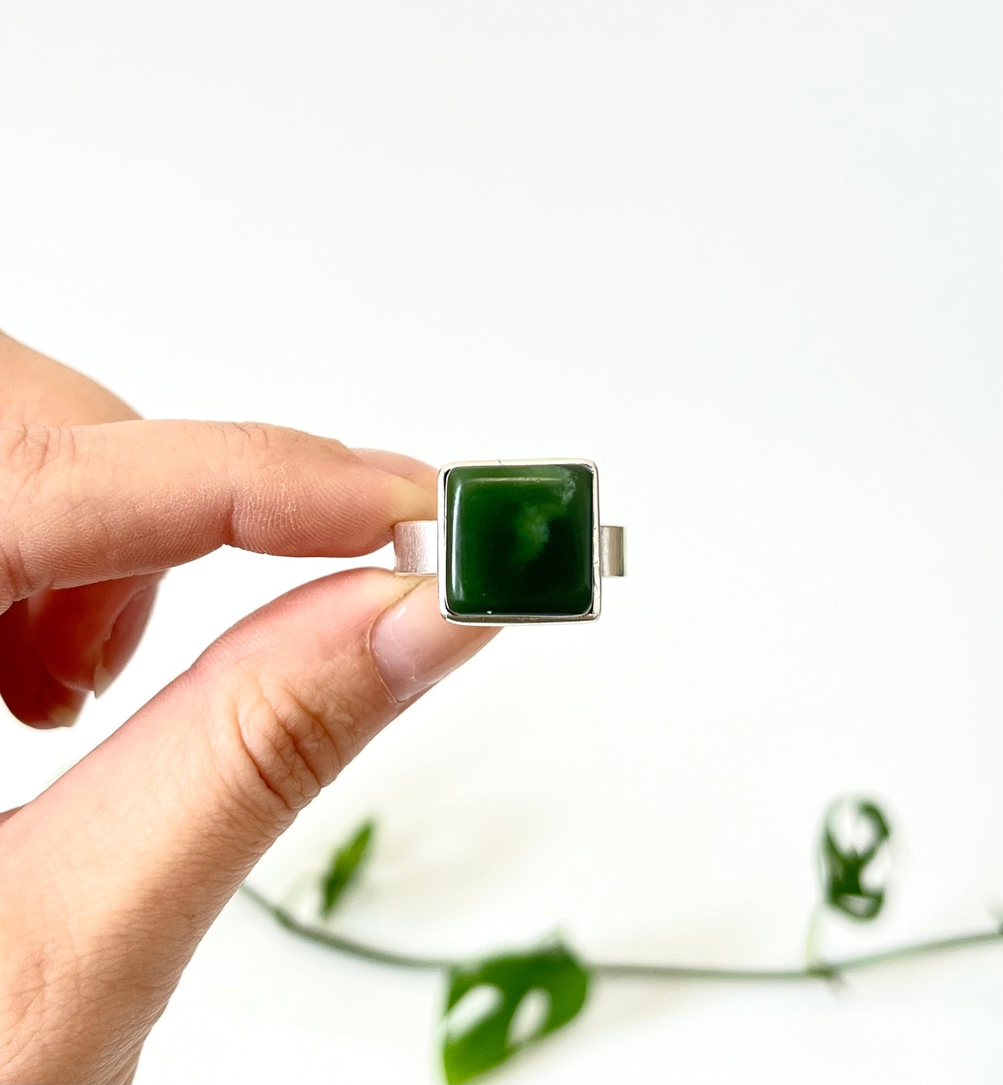 Jade & Sterling Silver Large Cube Ring - Darker Stone, larger fit (RI-CU1)
