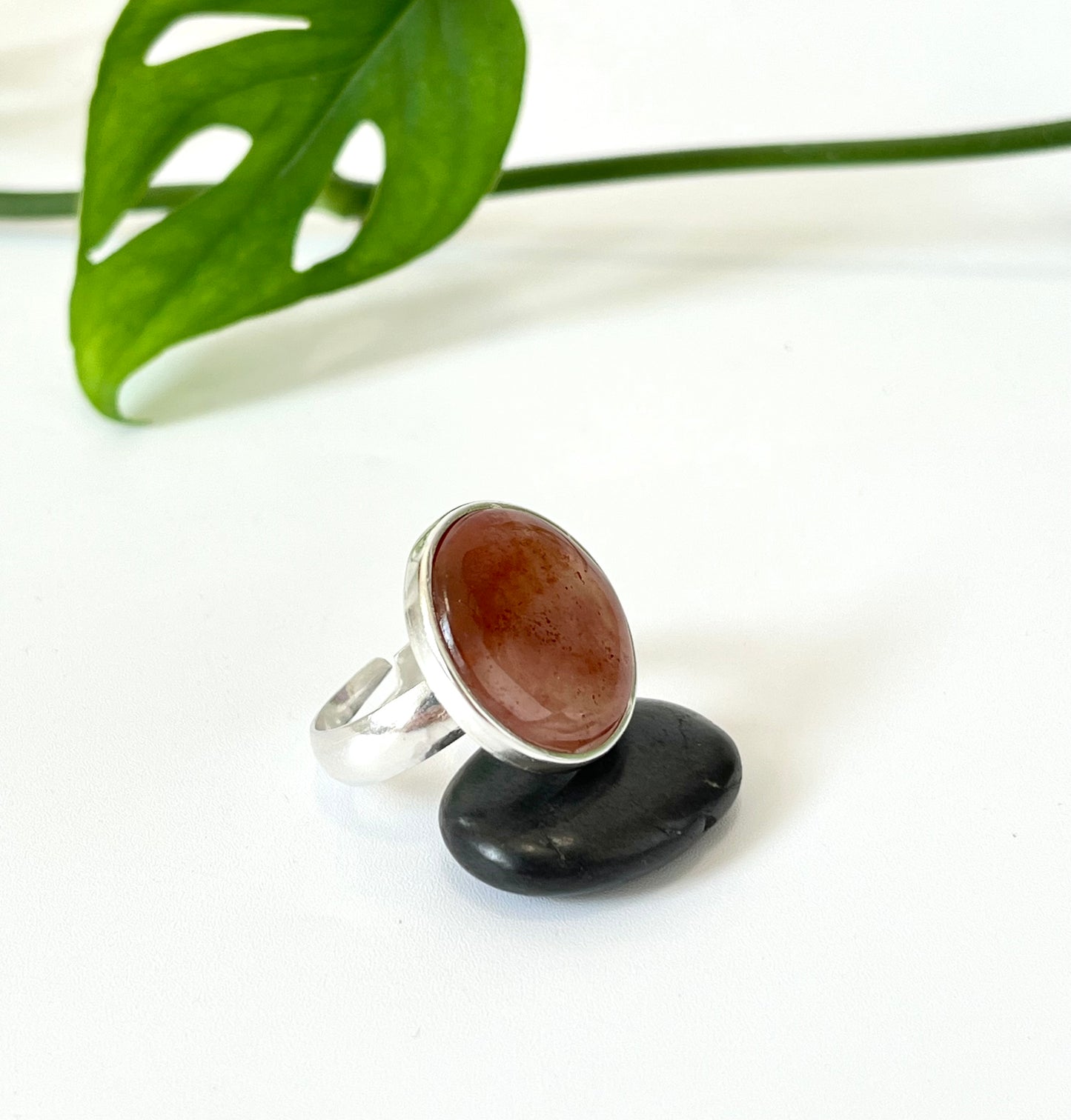 Chalcedony & Sterling Silver Medium Flat Round Adjustable Ring (RI-R02)