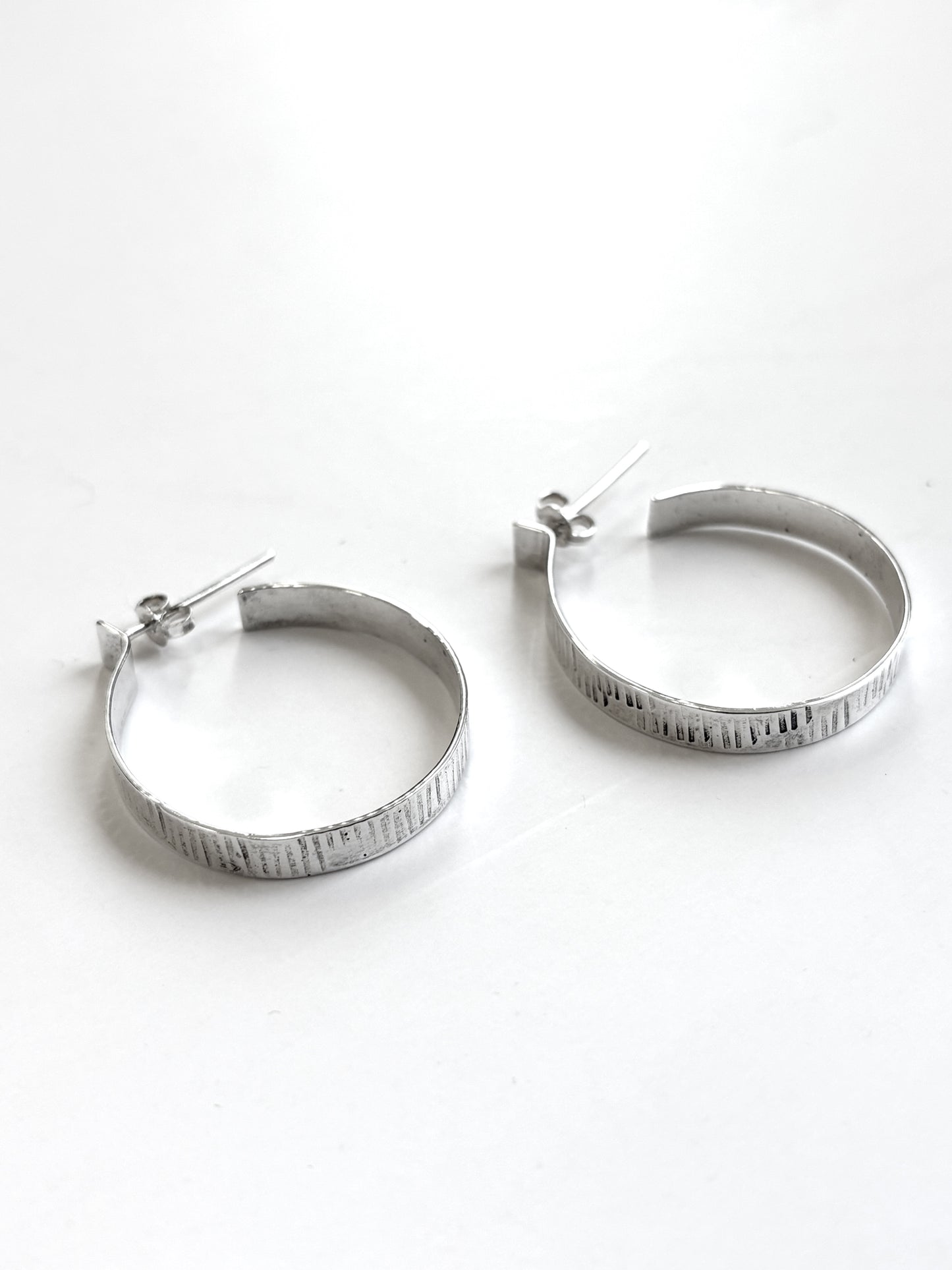 Silver Hoop with Lines Earrings