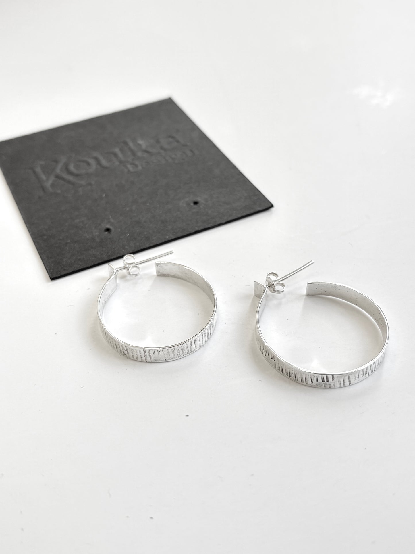 Silver Hoop with Lines Earrings