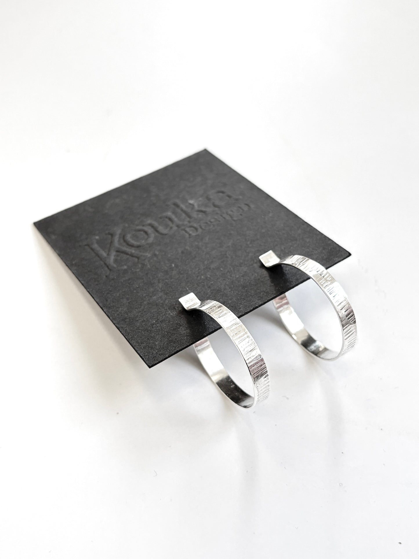 Silver Hoop with Lines Earrings