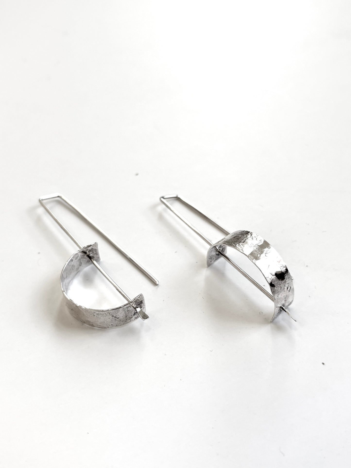 Silver Wide Curve on Long Post Earrings