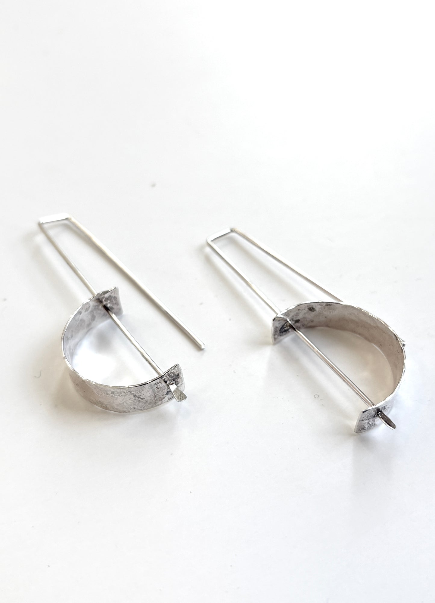Silver Wide Curve on Long Post Earrings