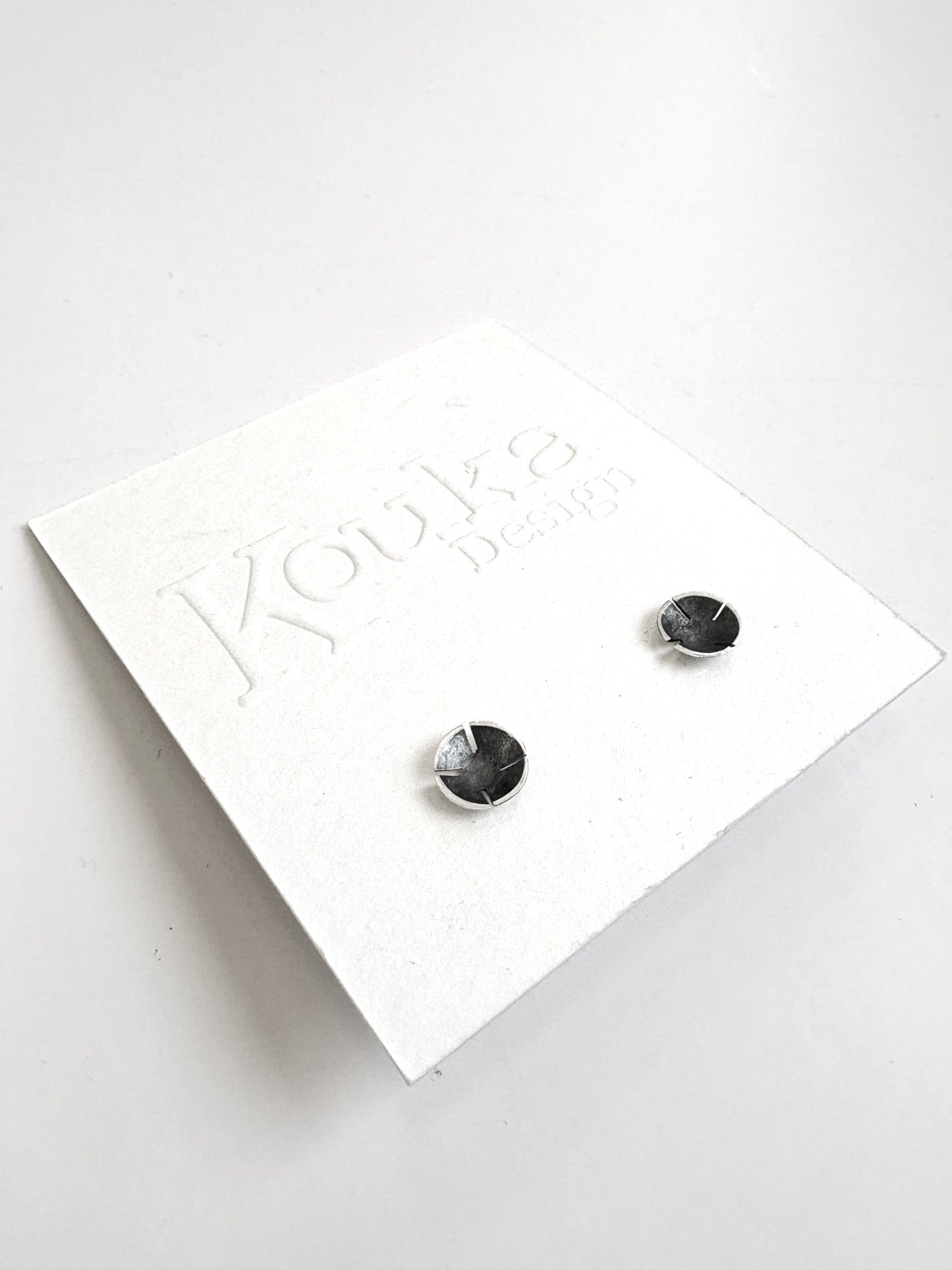 Silver + Oxidised Studs with Lines earrings