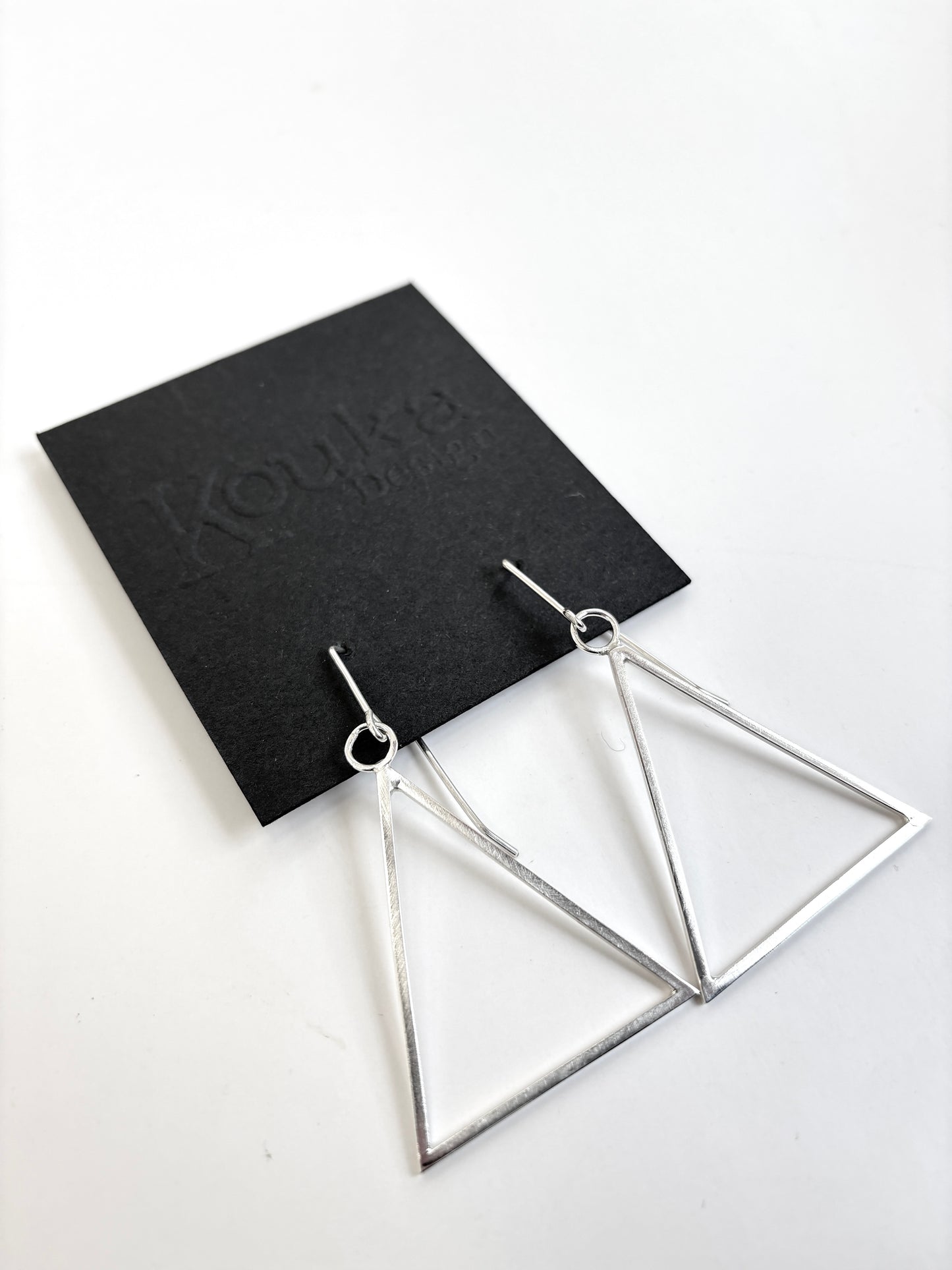 Silver Large Triangle Dangle Earrings