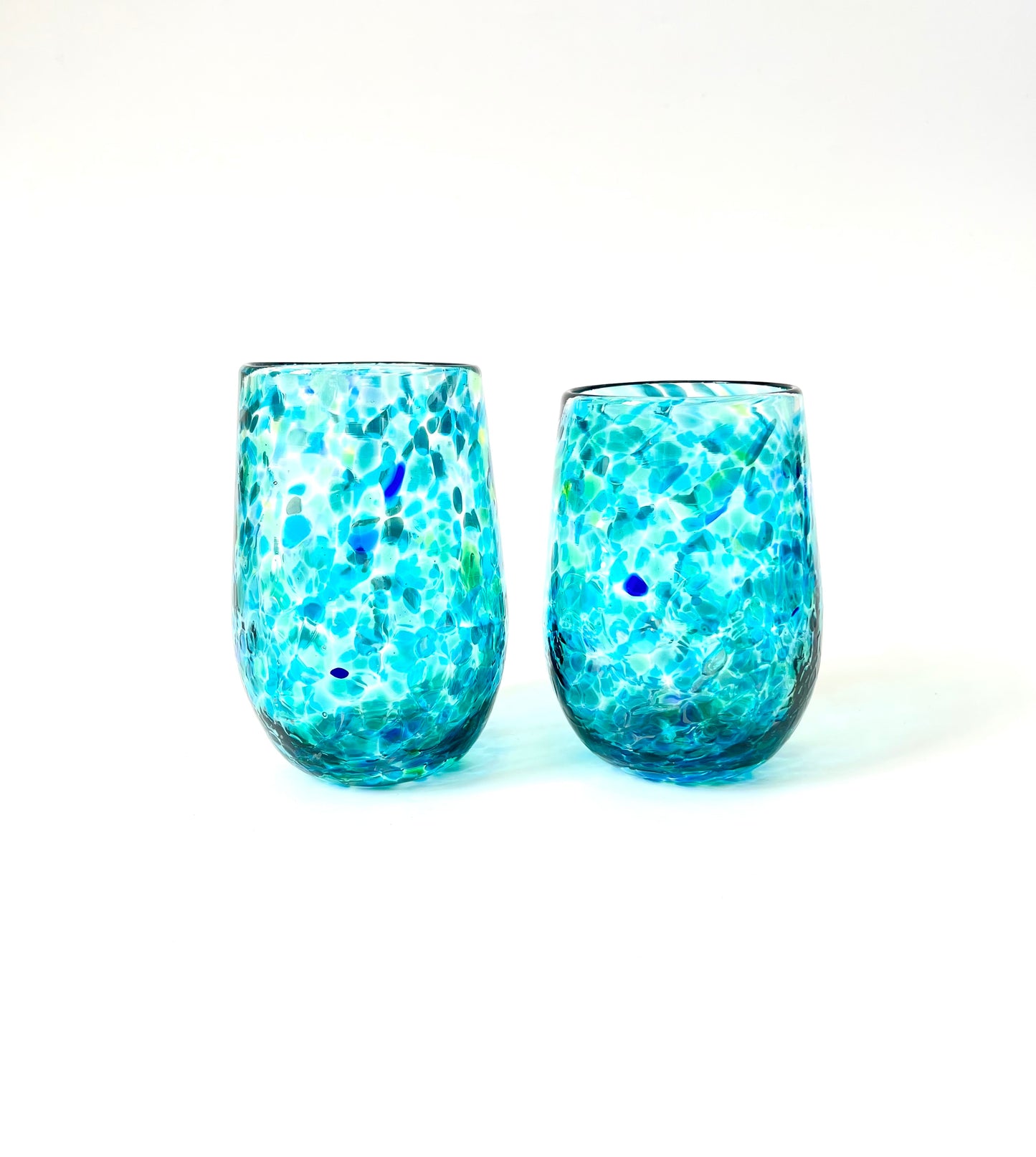 Handblown Glass Tumbler - Teal Blues/Greens
