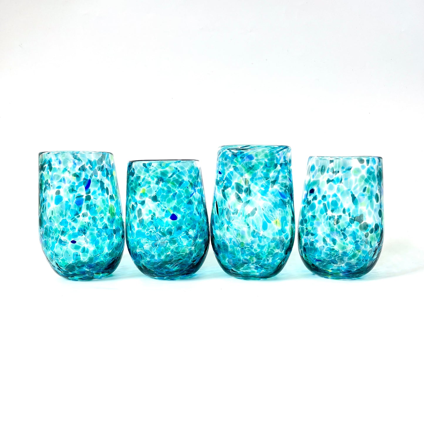 Handblown Glass Tumbler - Teal Blues/Greens