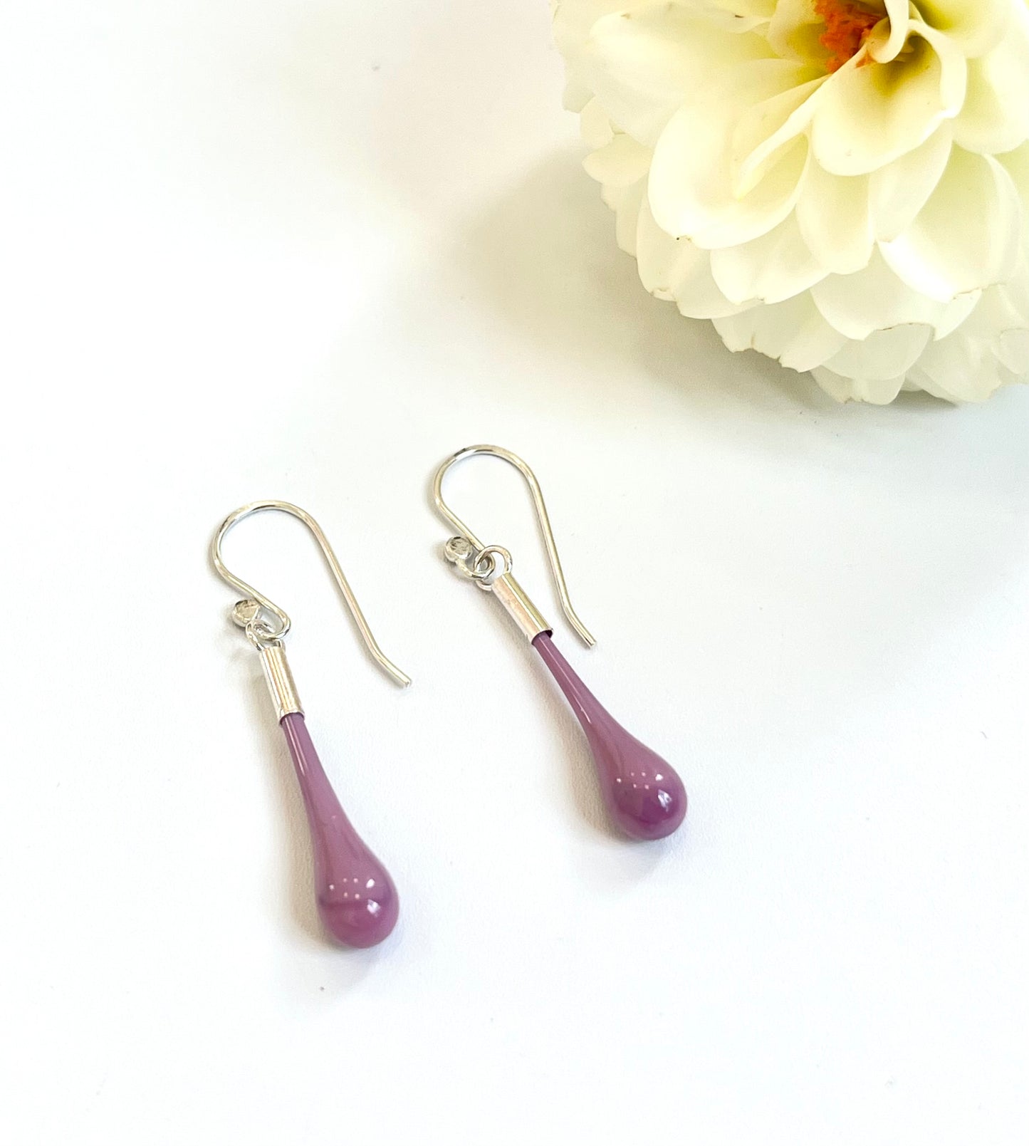 Glass Teardrop Earrings - Berry Pink