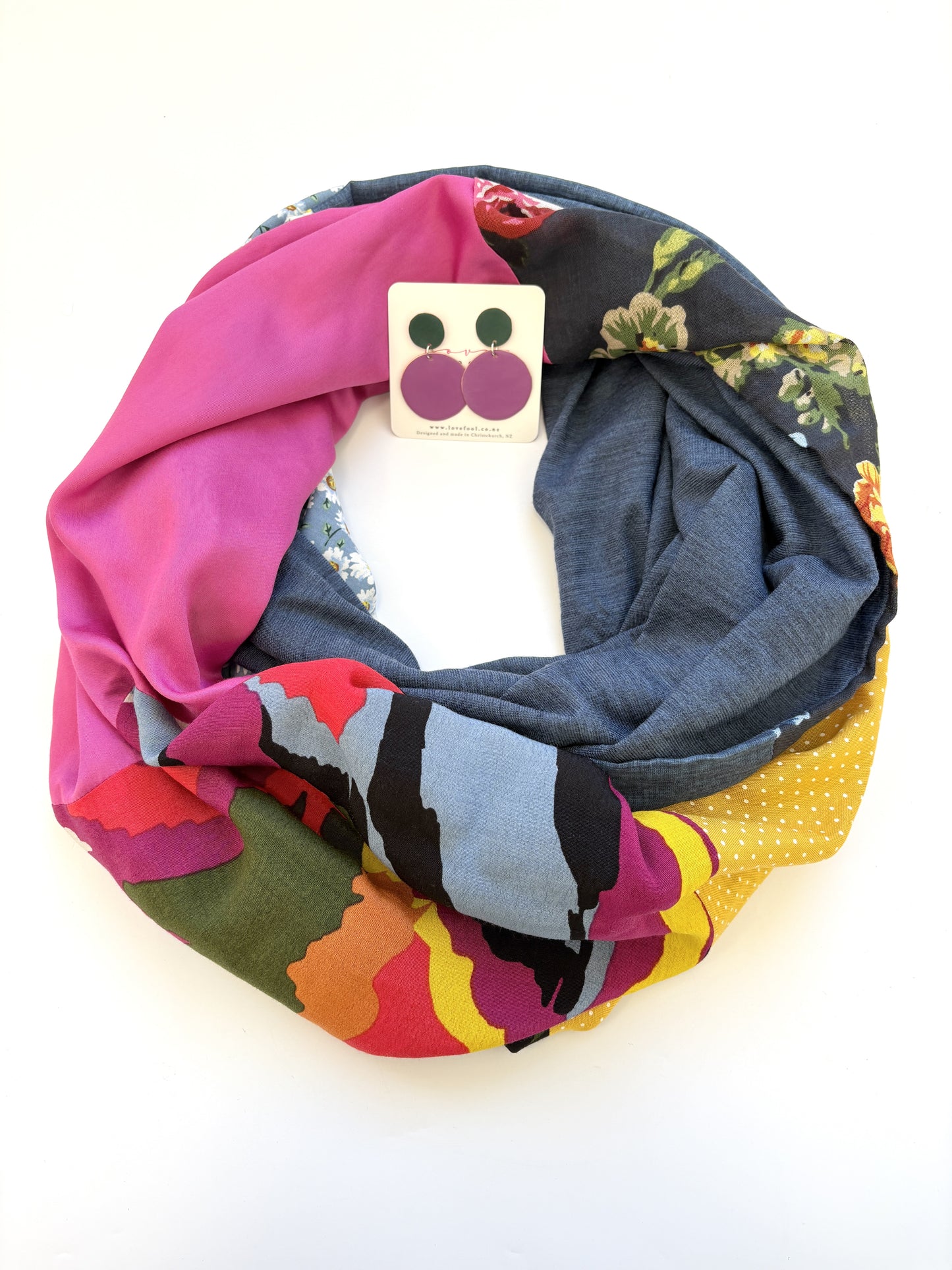 Infinity Scarf - Hot Pink and blue Florals / Blue