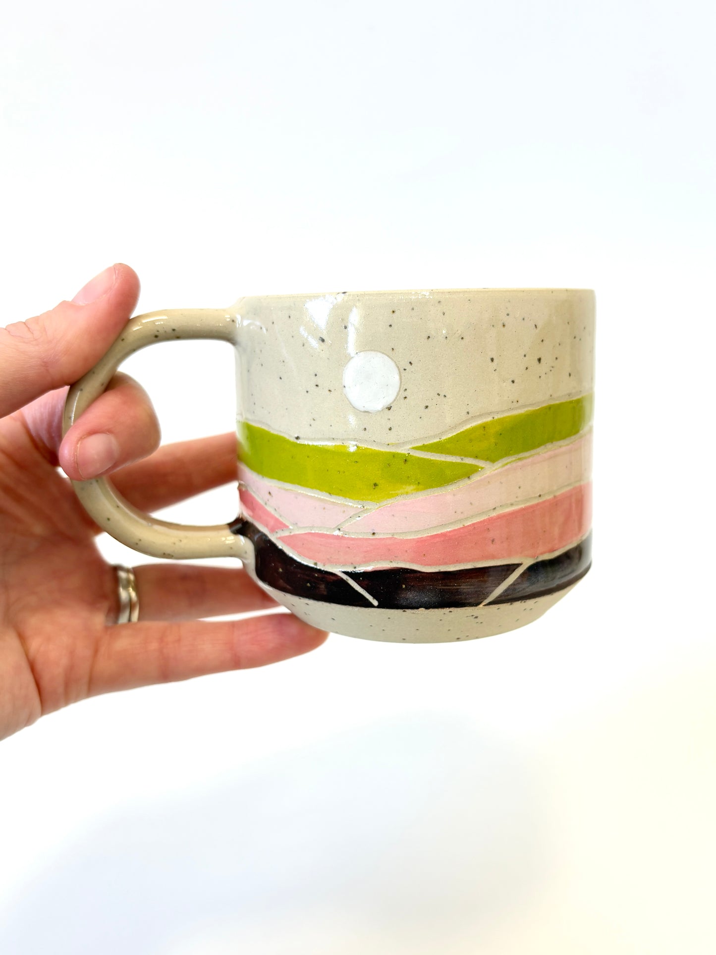Ceramic Landscape Mug - Pink & Green