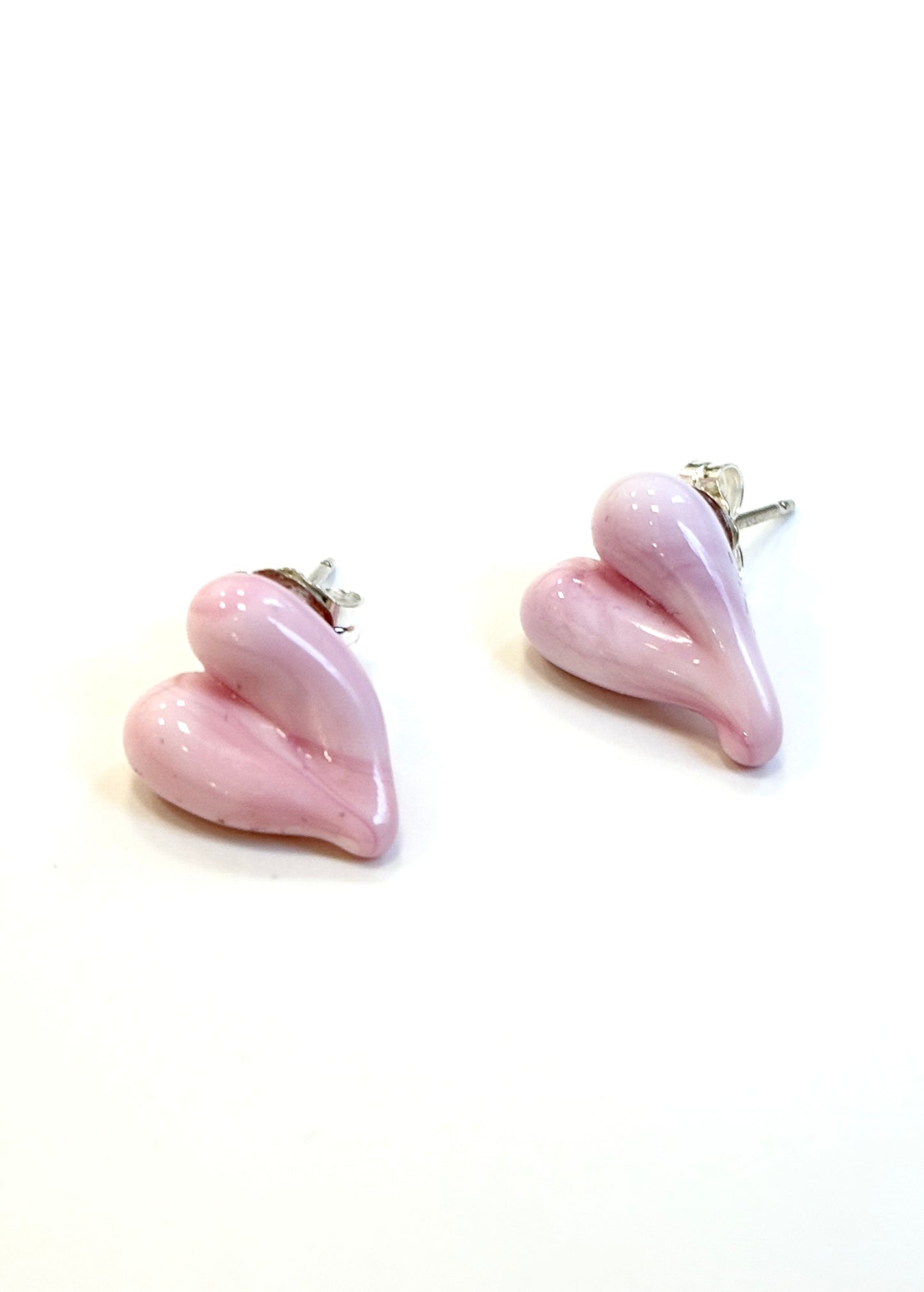 Glass Heart Studs - Soft Pink