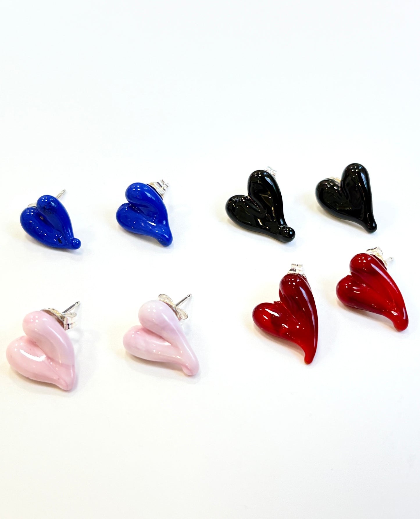 Glass Heart Studs - Soft Pink