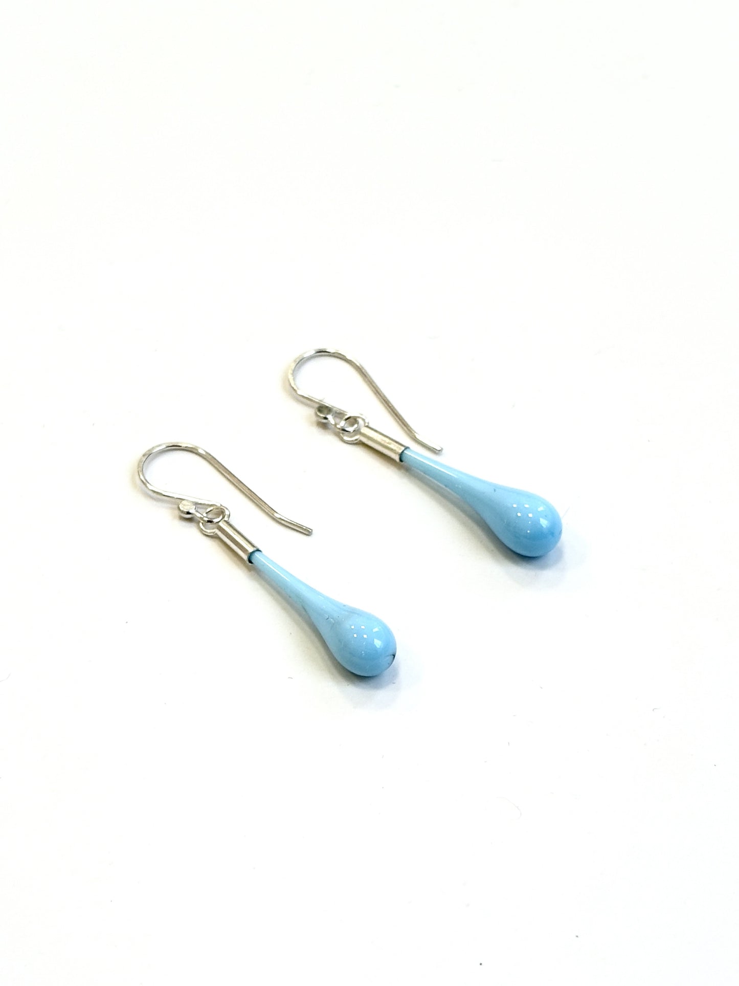 Glass Teardrop Earrings - Baby Blue