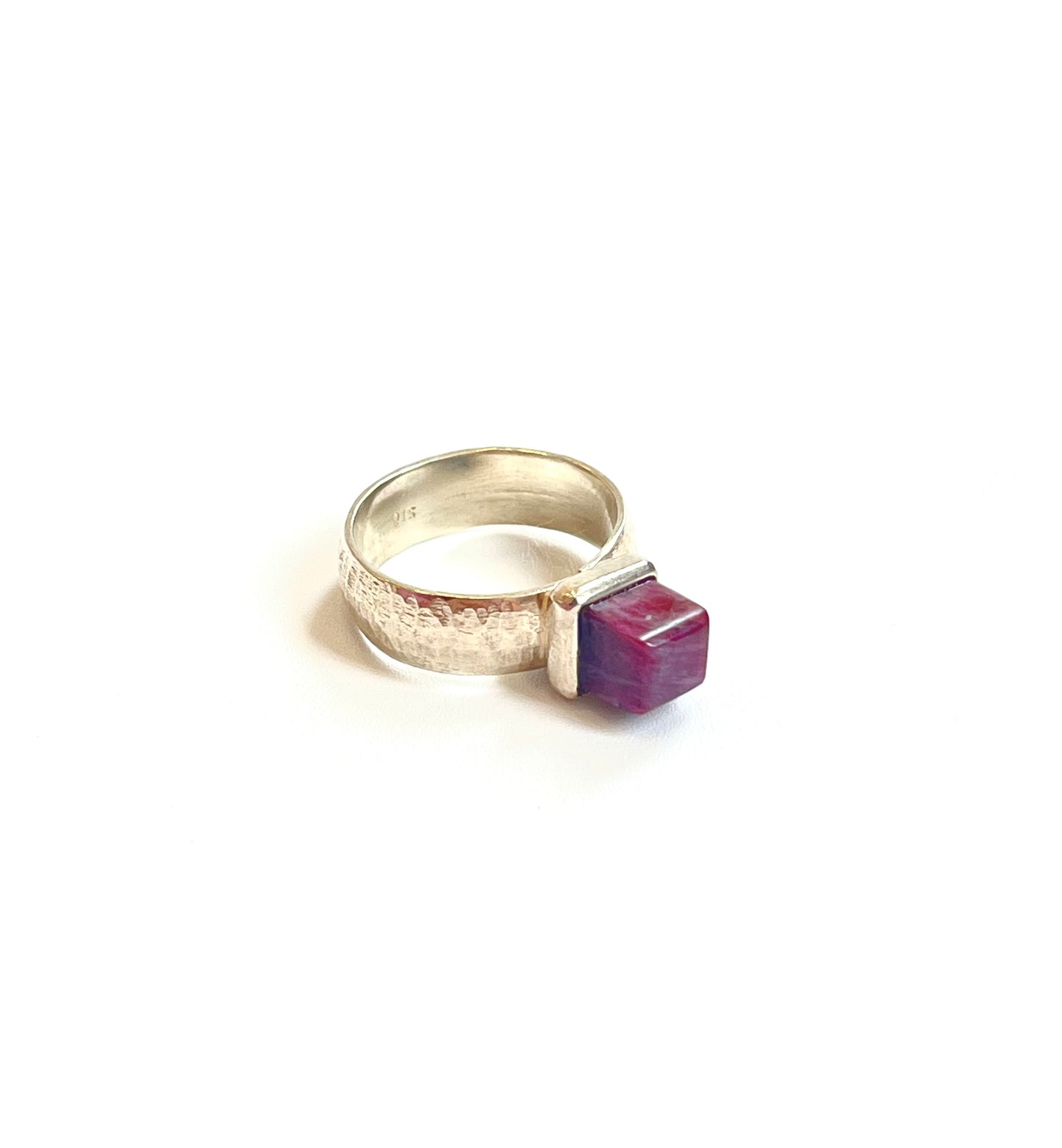 Small Ruby & Sterling Silver Cube Ring (RI-CU2)