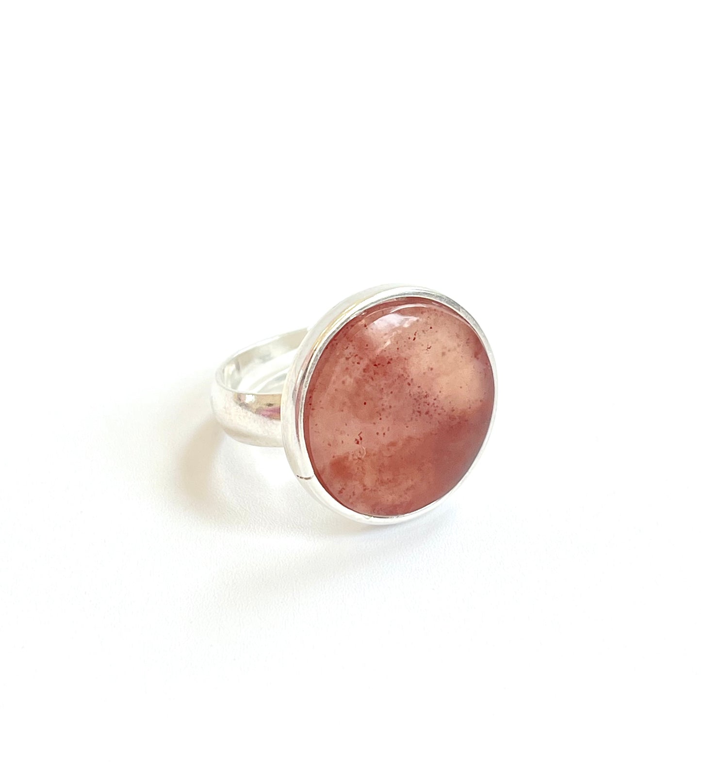 Chalcedony & Sterling Silver Medium Flat Round Adjustable Ring (RI-R02)