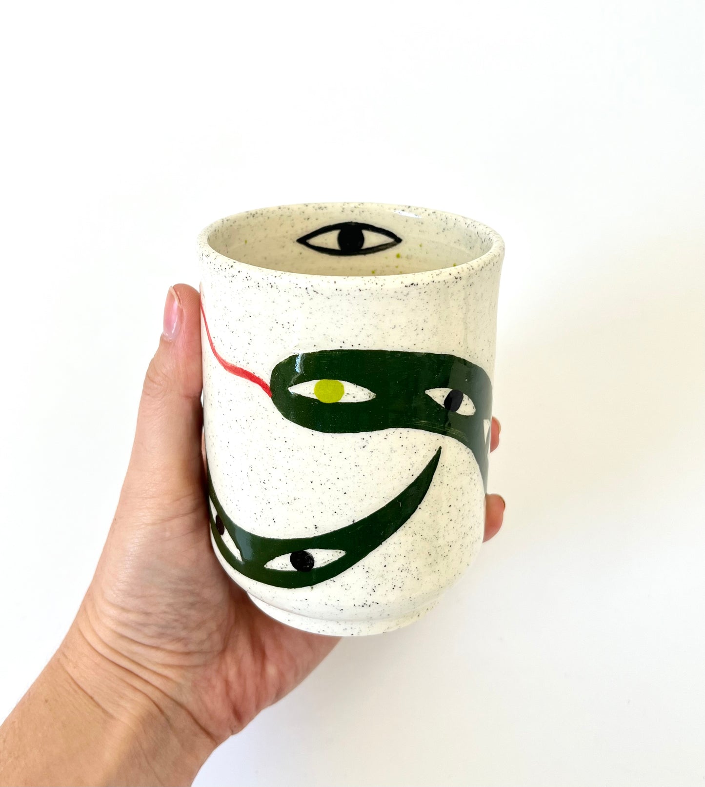 Ceramic Cup by Studio Soph - "Snake Love Eyes" in Green